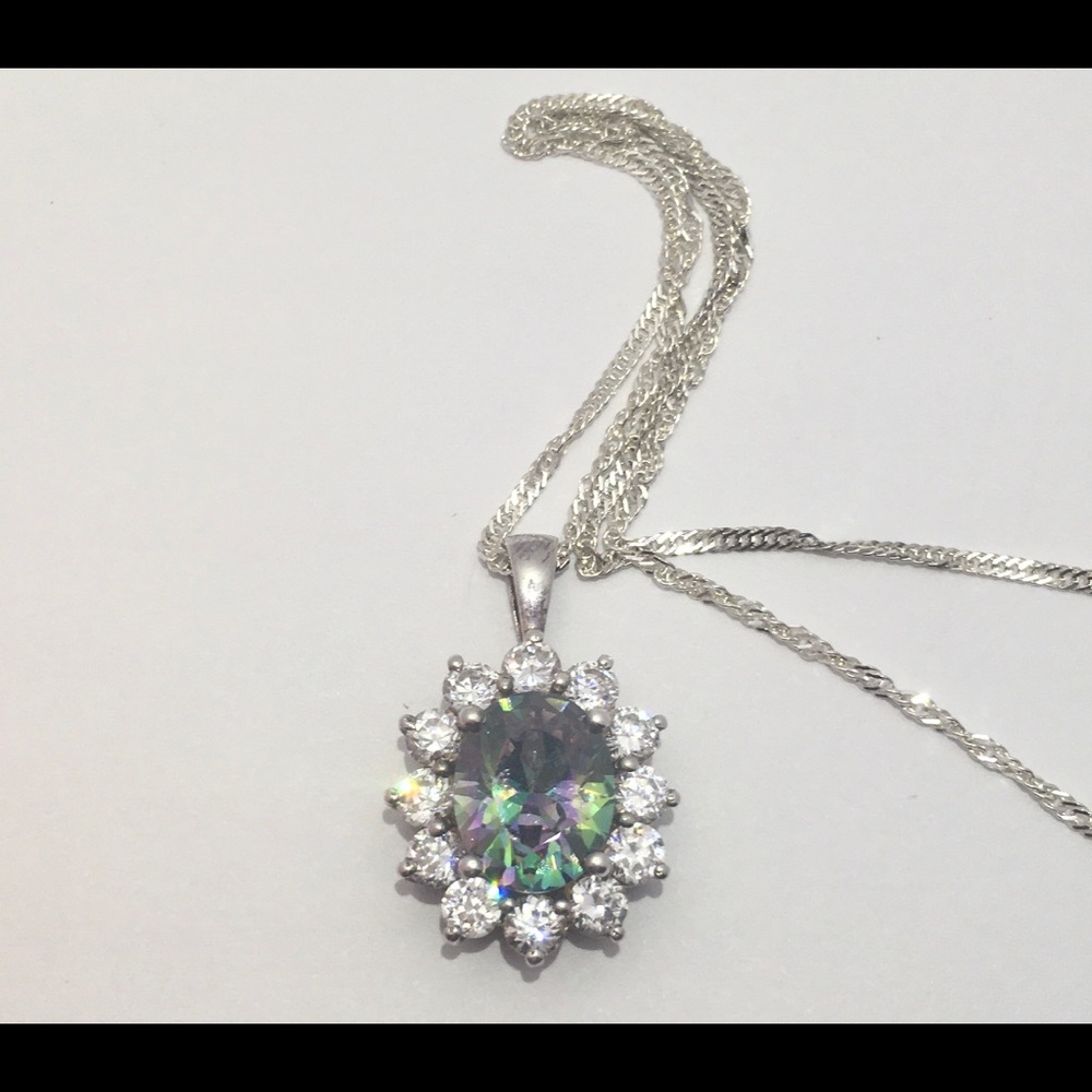 Mystical Rainbow Crystal Solid 925 Stamped Sterling Silver Pendant Necklace - Picture 11 of 13